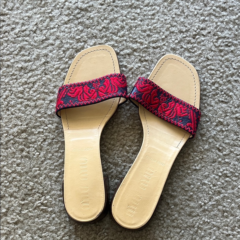Miu Miu Red and Navy Women's Sandals